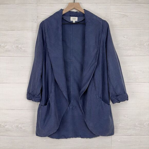 Aritzia Wilfred Chevalier Jacket Women M Linen Blend Open Front Dusty Denim Blue - Picture 13 of 16